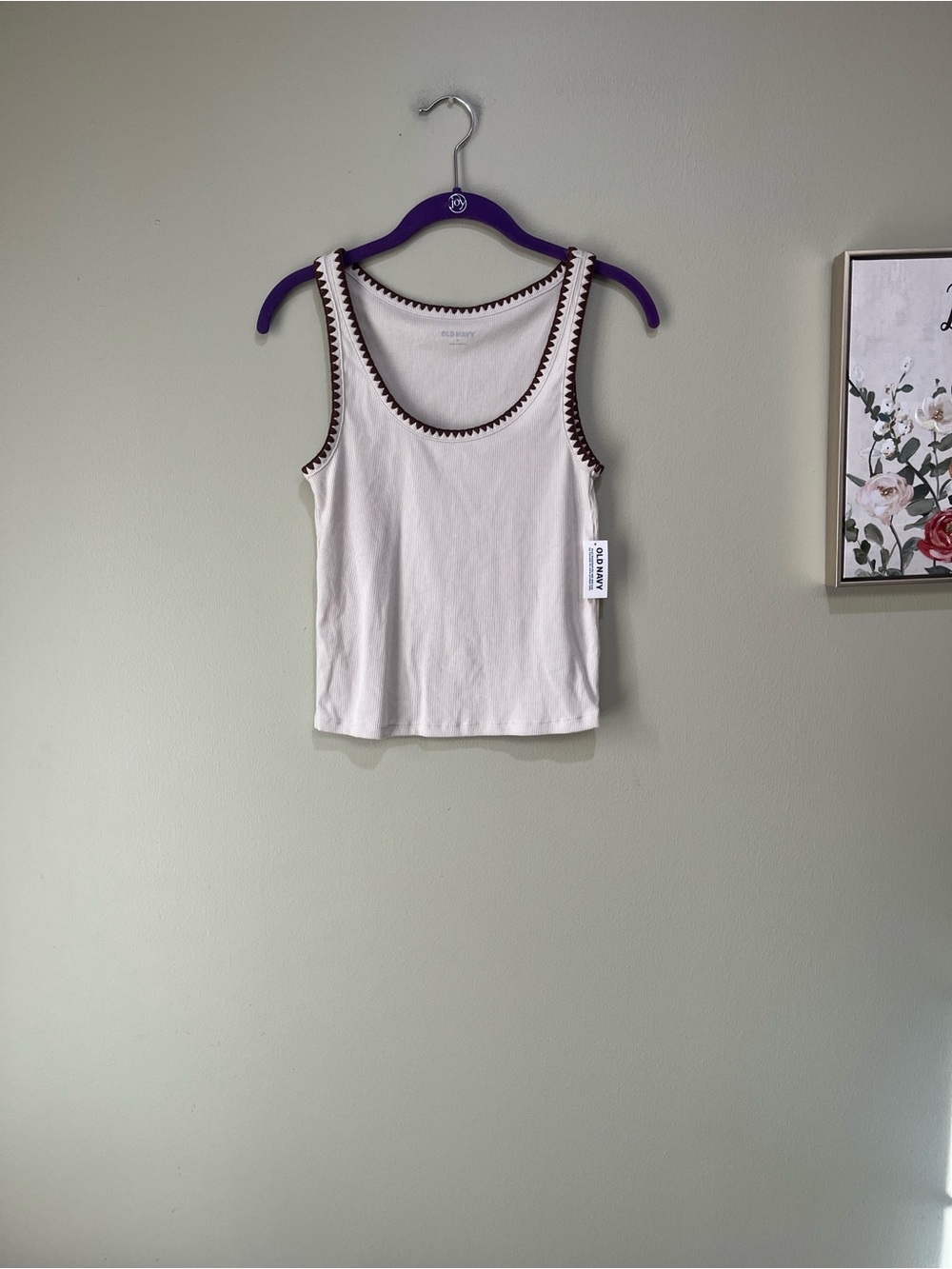🎆Old Navy cream  Tank Top with Brown Trim - Women’s Scoop Neck